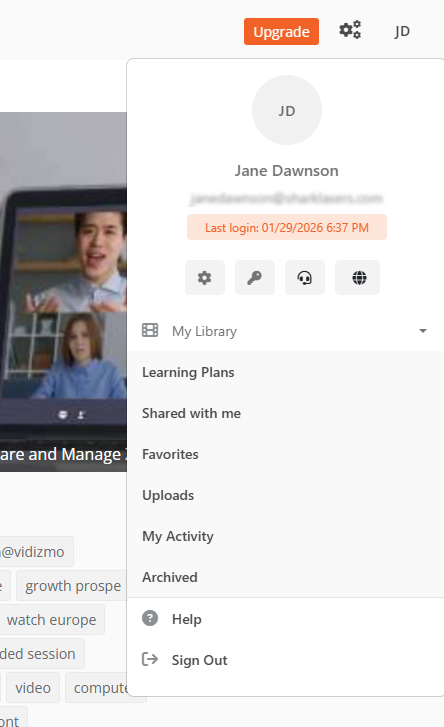 Profile panel showing last login